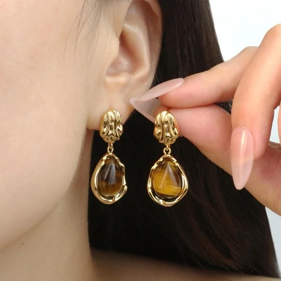 Anthropologie Gold and Brown Drop Earrings - Picture 4 of 4